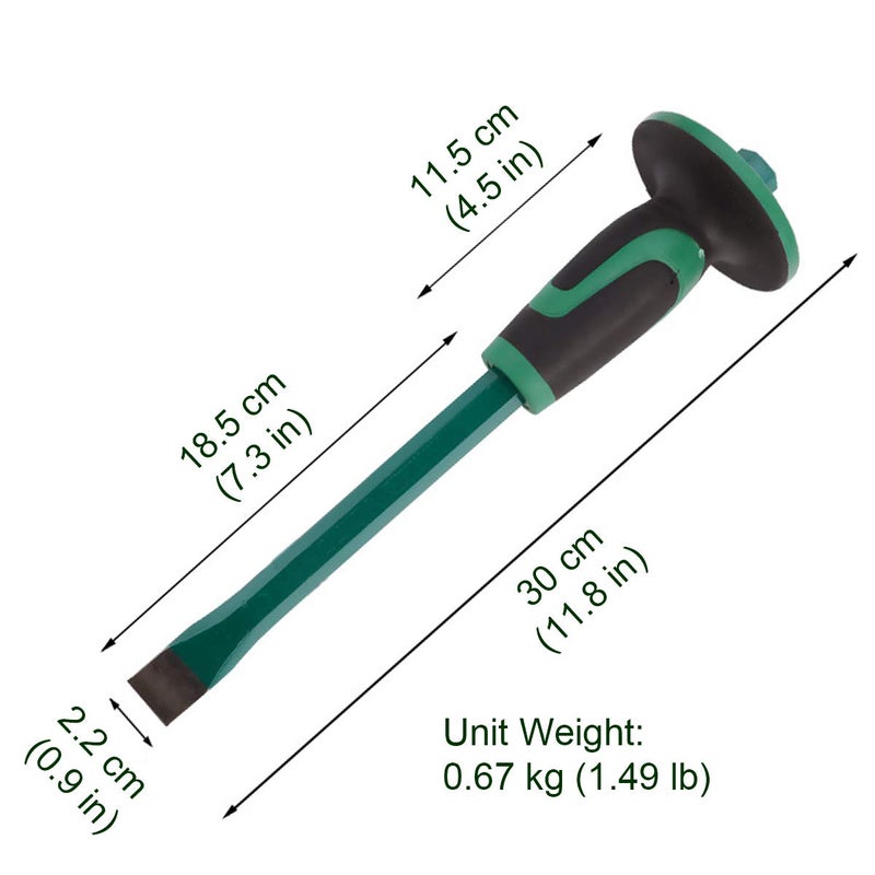 Lestino Mason Chisel With Hand Guard, 12 inches (30 cm) Heavy Duty Flat End Rock Concrete Mortar Stone Chisel for Demolishing Carving Scaling Breaking Hounding - Image 2